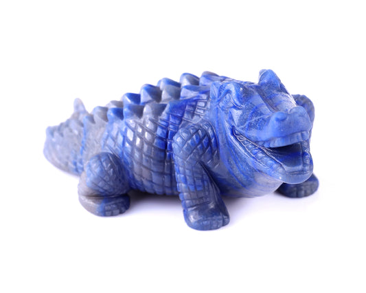 5.3" Blue Aventurine Hand Carved Crystal Crocodile Sculpture Crystallumi