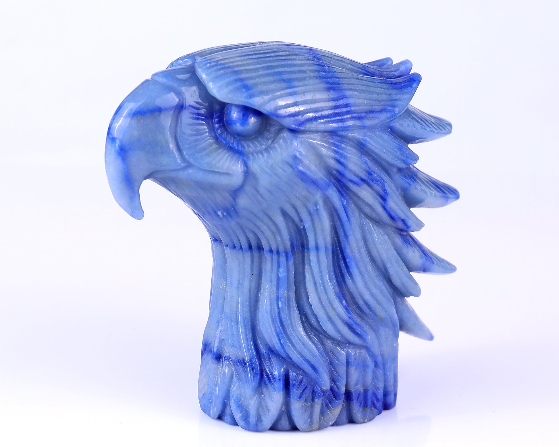 5.3" Blue Aventurine Hand Carved Crystal Eagle Head Sculpture Crystallumi