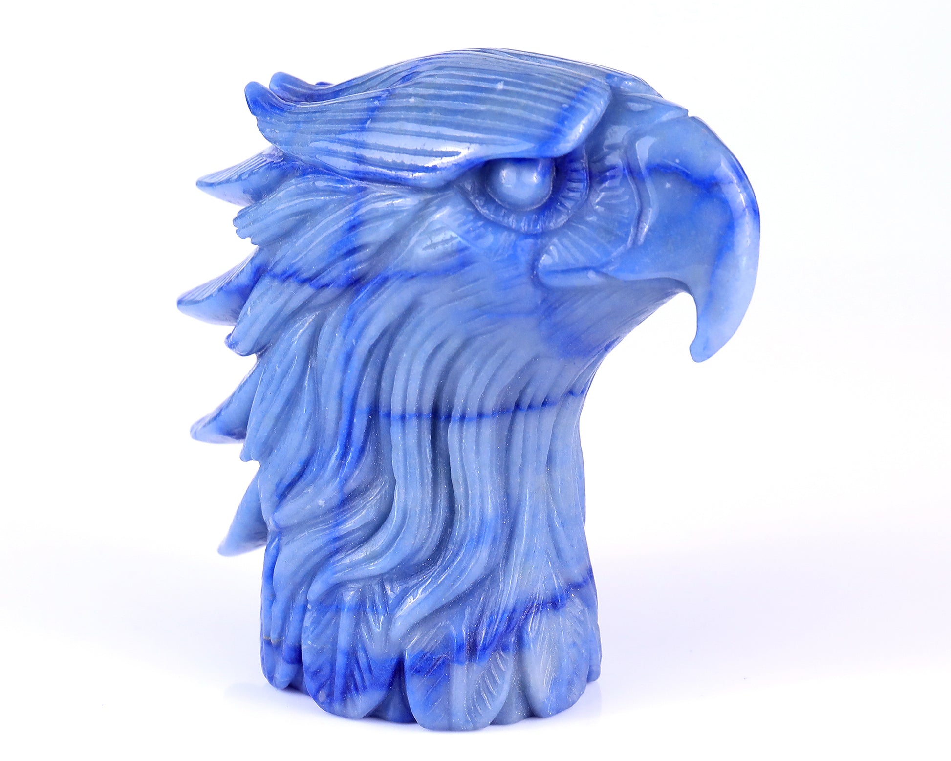 5.3" Blue Aventurine Hand Carved Crystal Eagle Head Sculpture Crystallumi