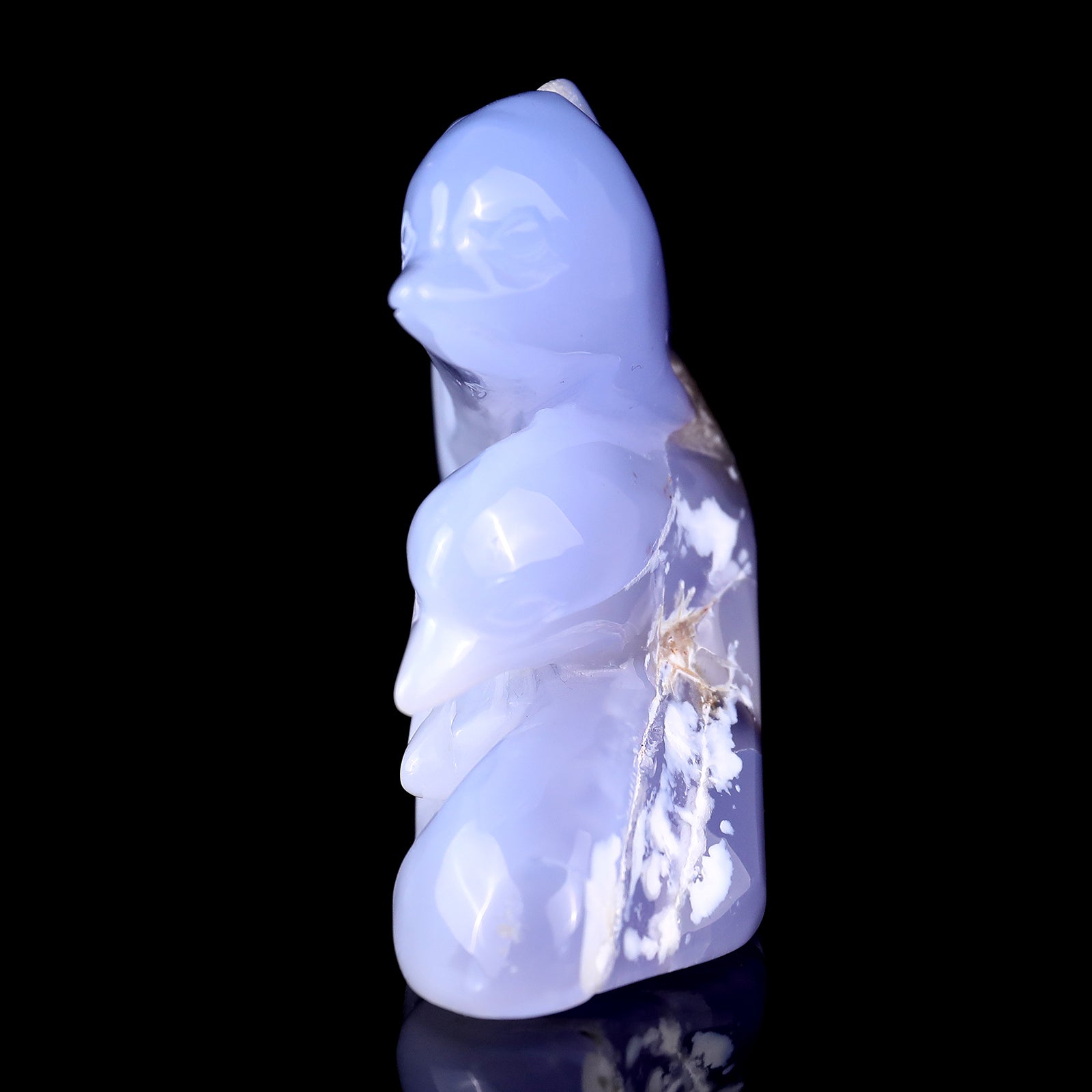 5.3" Blue Chalcedony Hand Carved Crystal Dolphins Sculpture Crystallumi