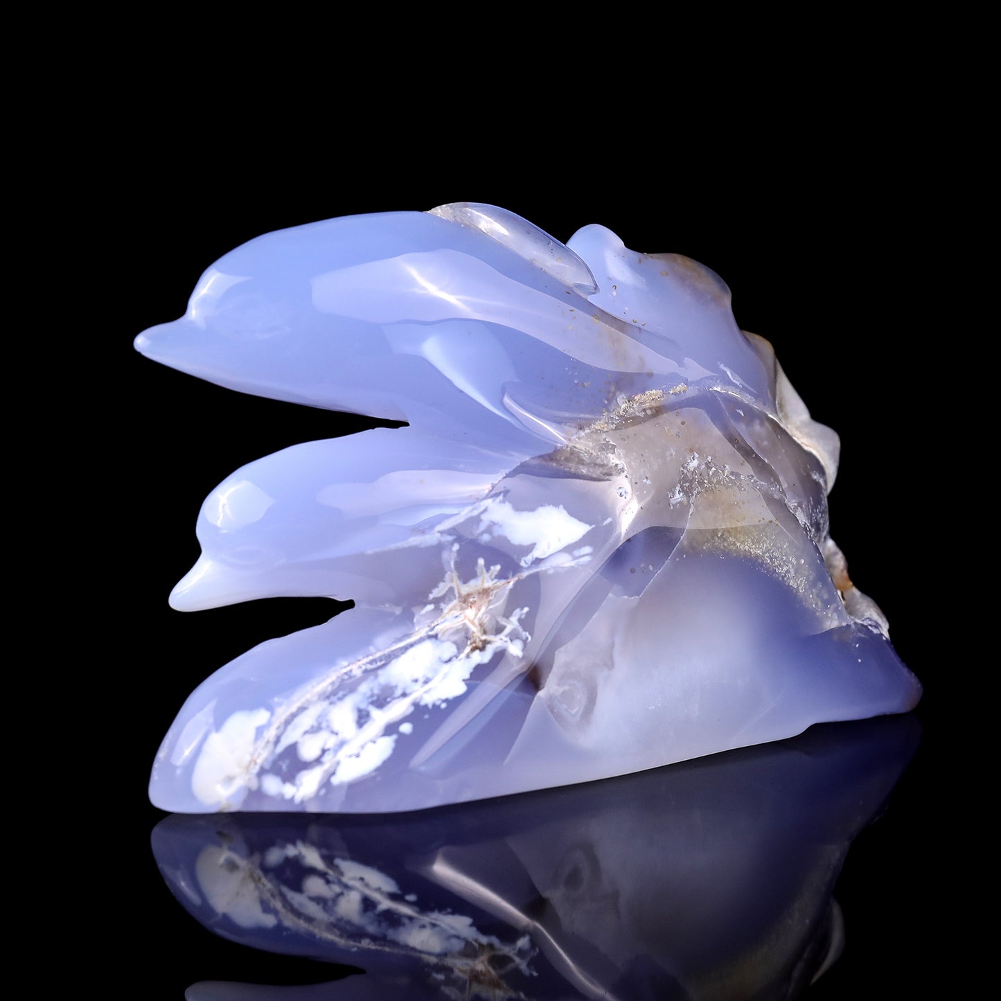 5.3" Blue Chalcedony Hand Carved Crystal Dolphins Sculpture Crystallumi