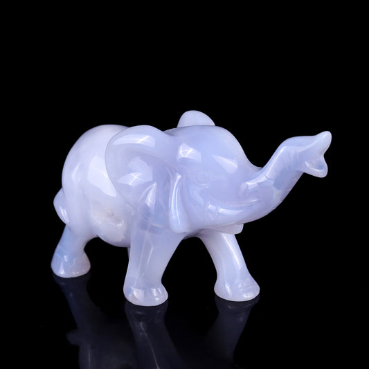 5.3" Blue Chalcedony Hand Carved Crystal Elephant Sculpture Crystallumi