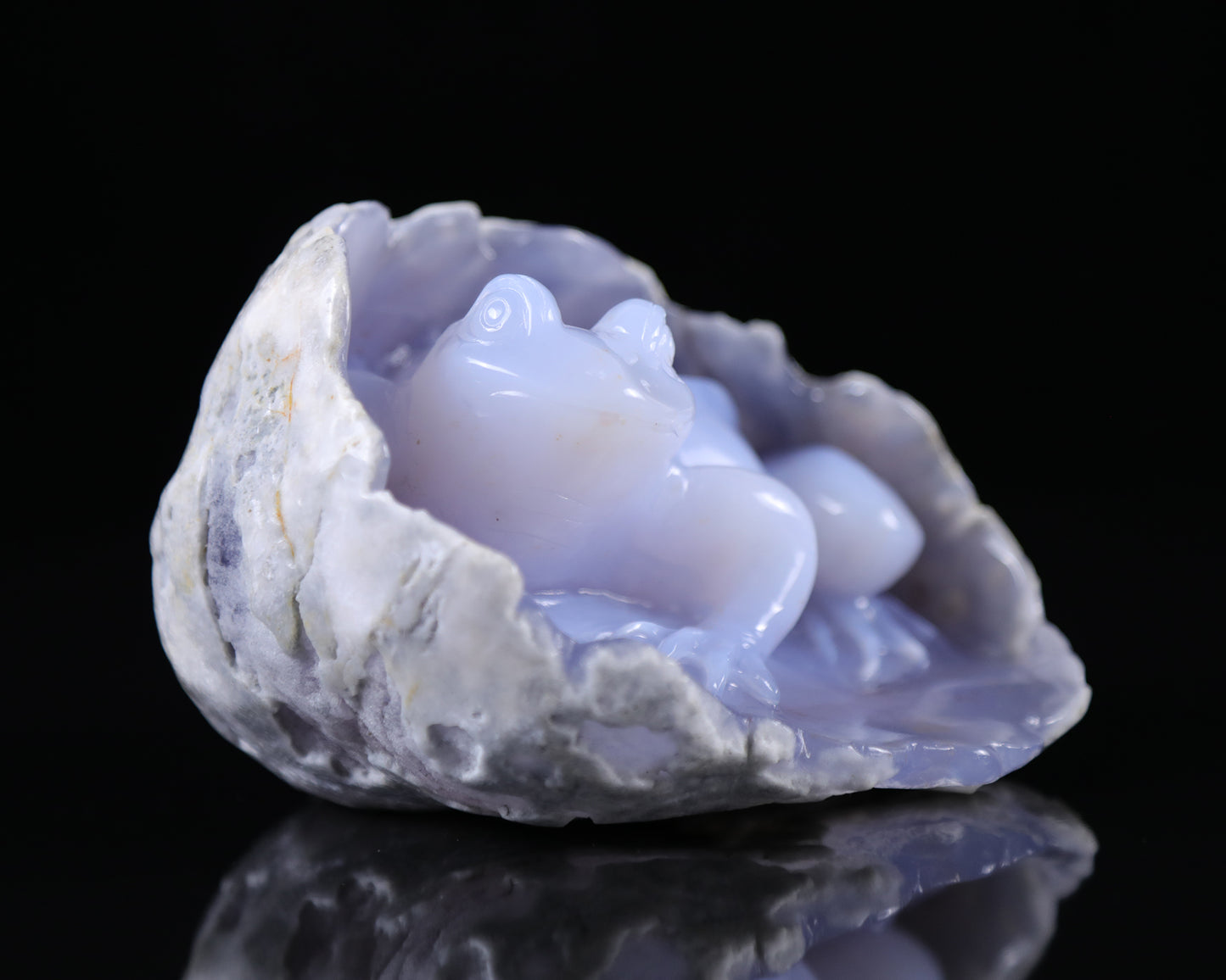 5.3" Blue Chalcedony Hand Carved Crystal Frog Sculpture Crystallumi