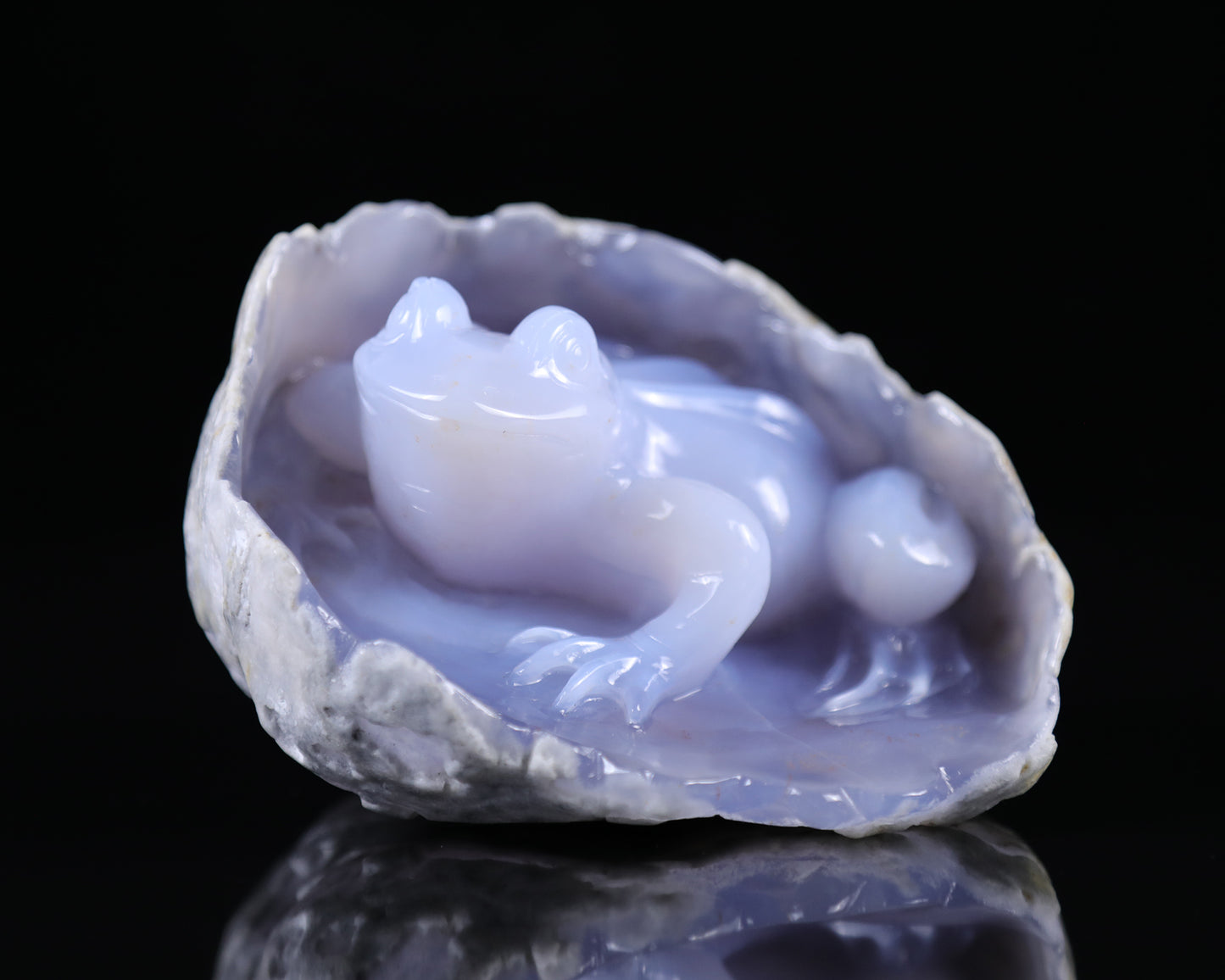 5.3" Blue Chalcedony Hand Carved Crystal Frog Sculpture Crystallumi