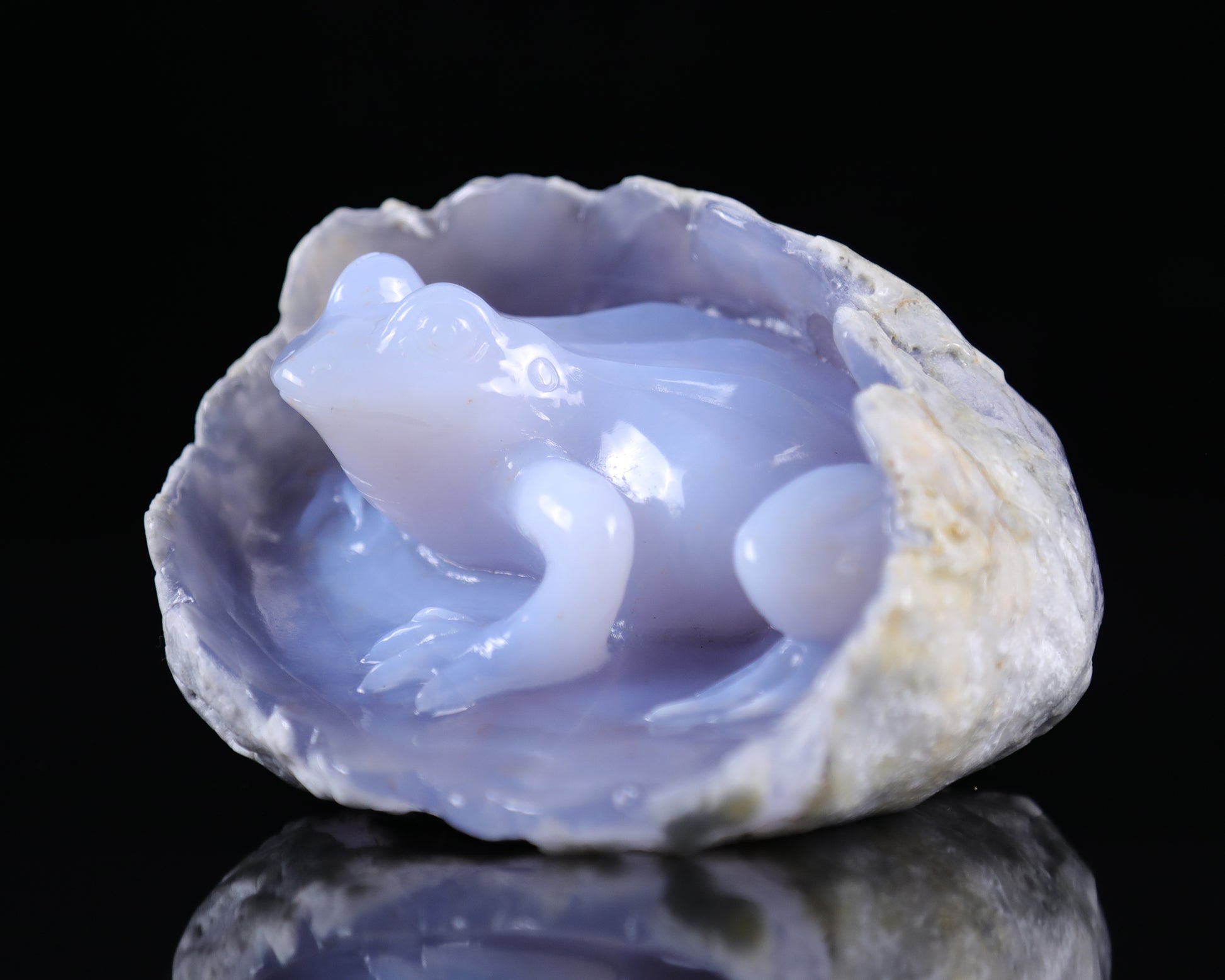 5.3" Blue Chalcedony Hand Carved Crystal Frog Sculpture Crystallumi