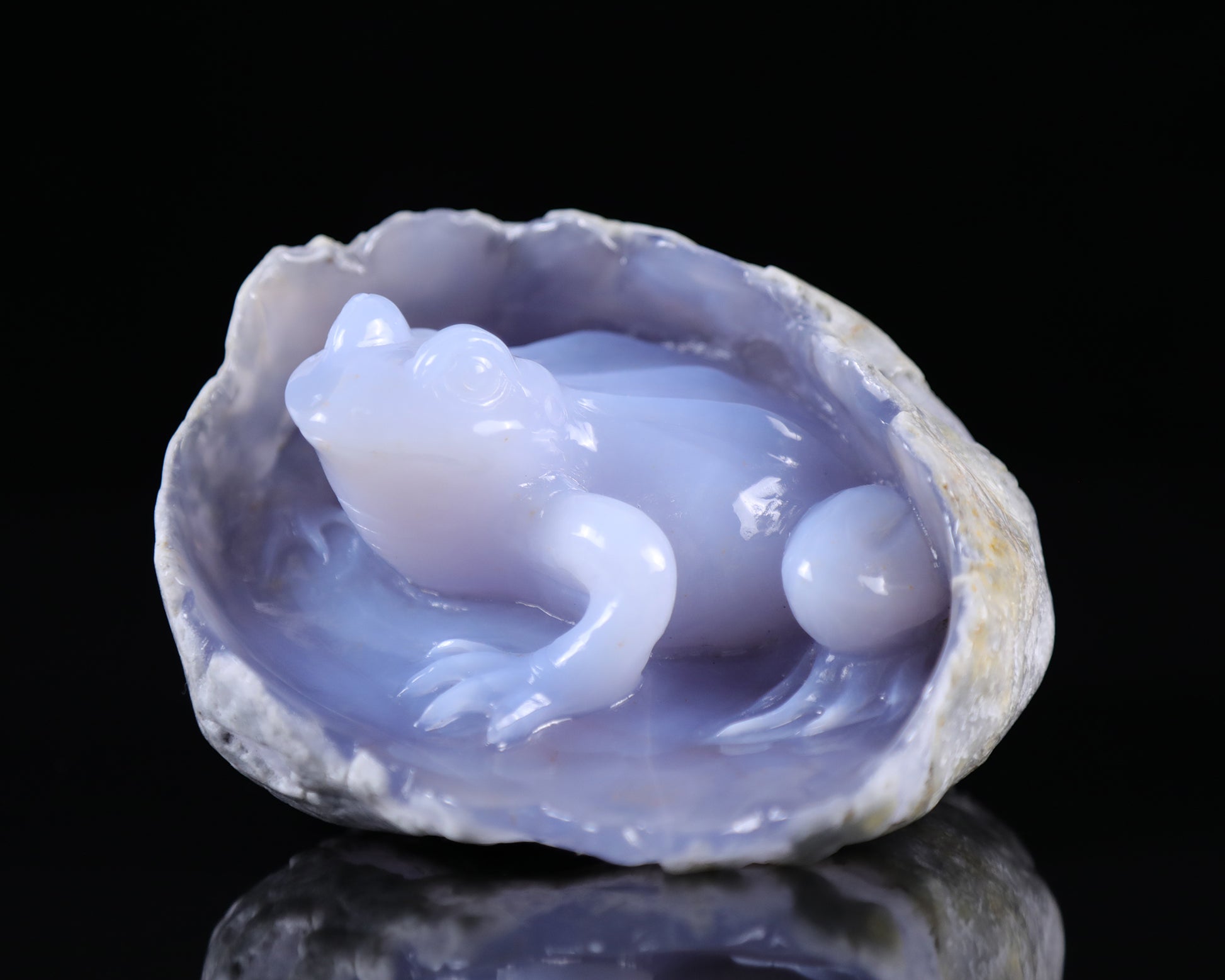 5.3" Blue Chalcedony Hand Carved Crystal Frog Sculpture Crystallumi