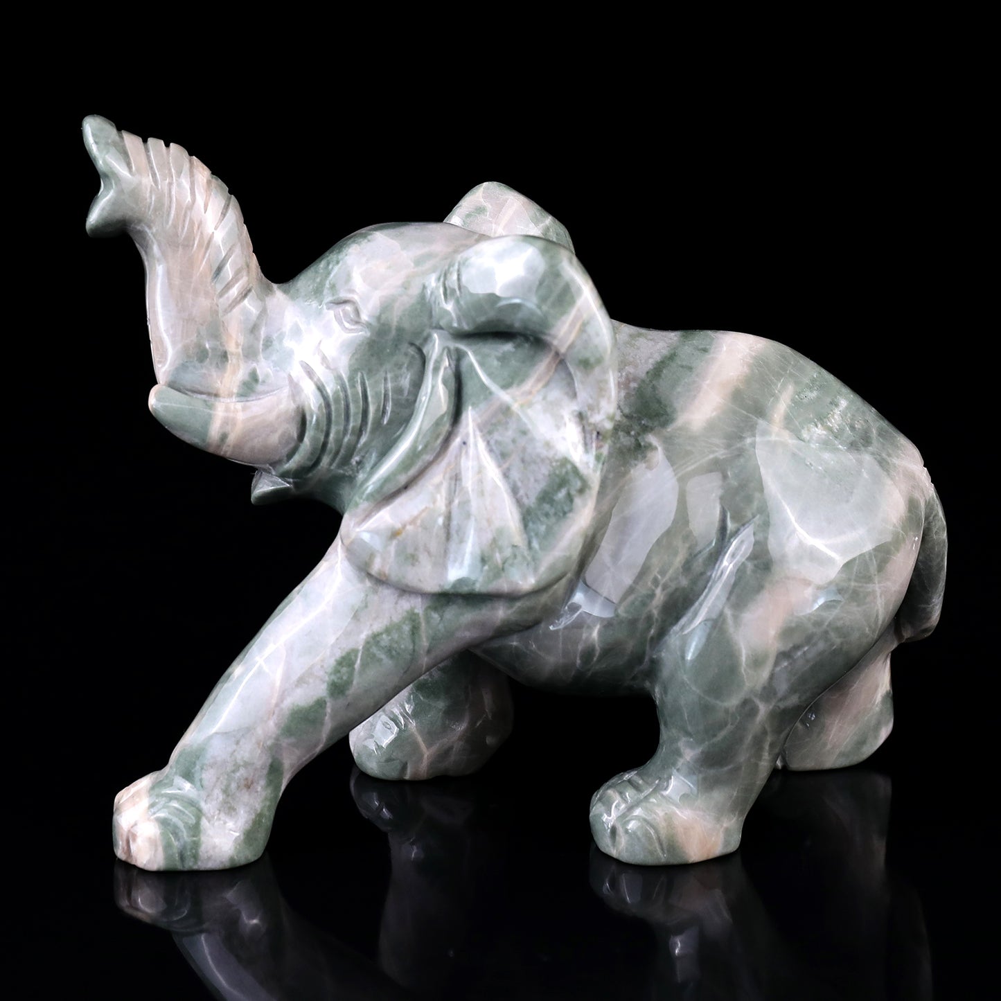 5.3" Jiulong Jade Hand Carved Crystal Elephant Sculpture Crystallumi