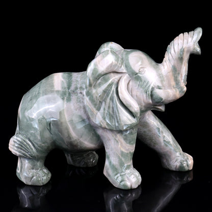 5.3" Jiulong Jade Hand Carved Crystal Elephant Sculpture Crystallumi