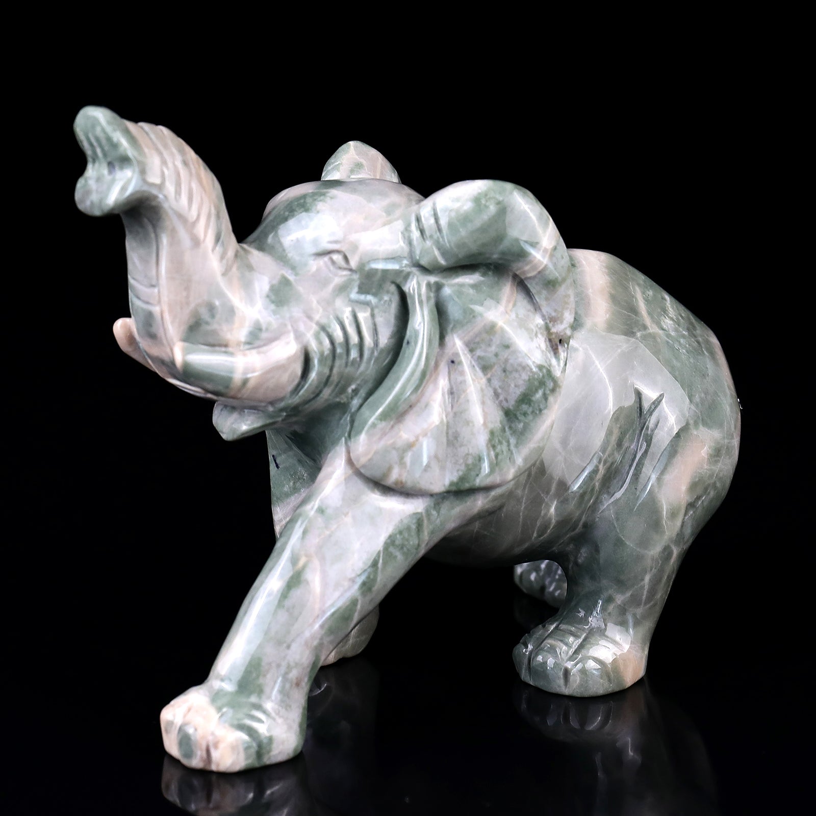 5.3" Jiulong Jade Hand Carved Crystal Elephant Sculpture Crystallumi