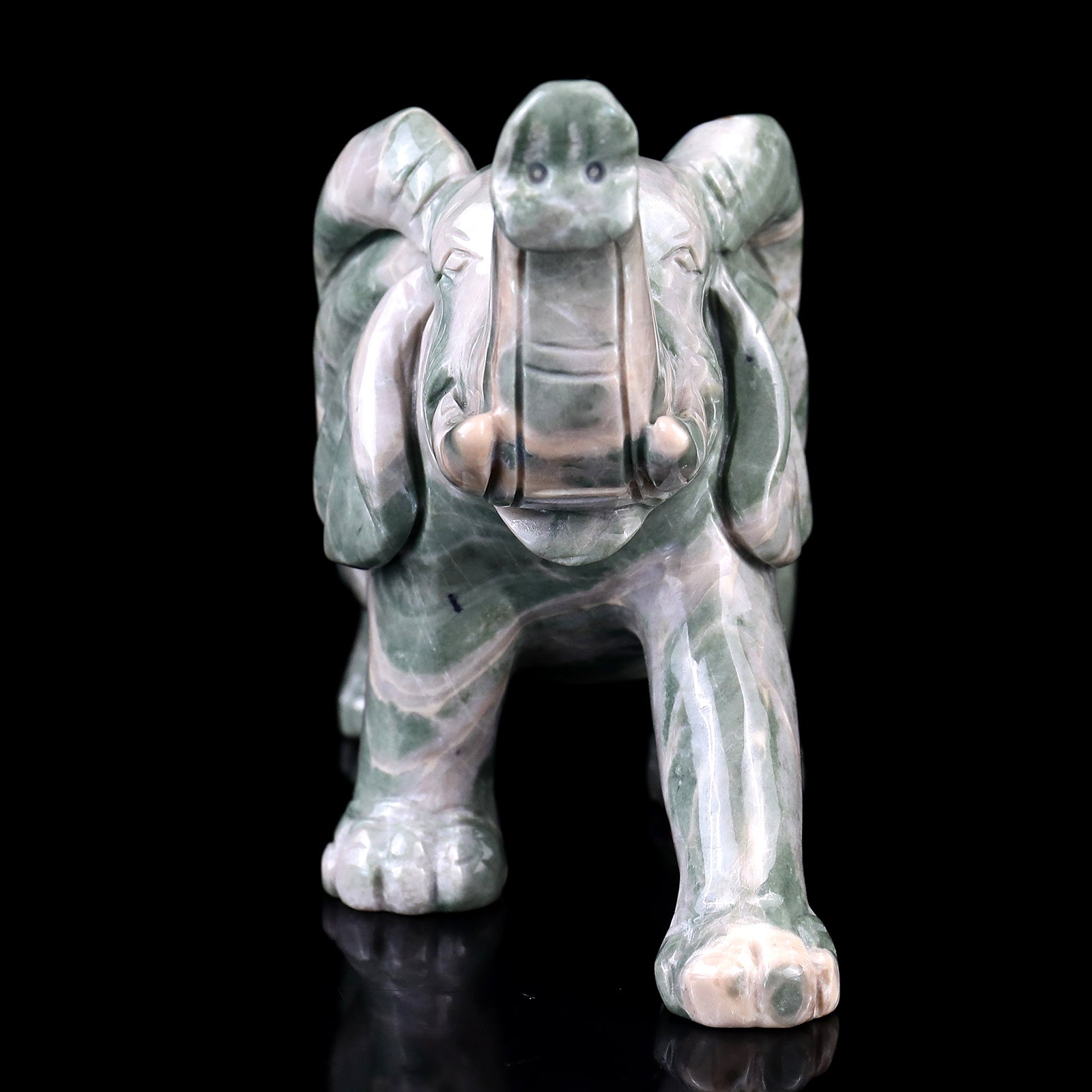 5.3" Jiulong Jade Hand Carved Crystal Elephant Sculpture Crystallumi