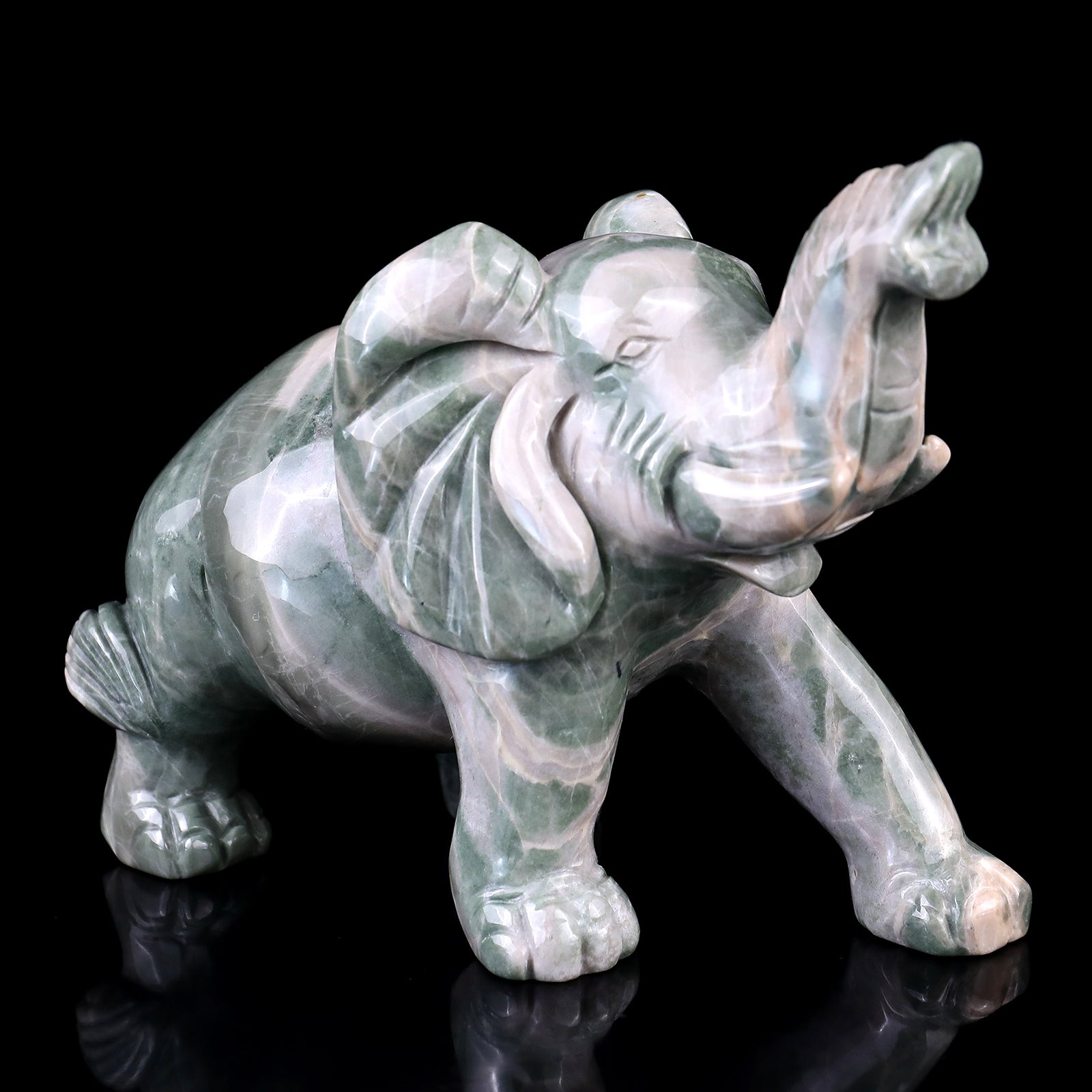 5.3" Jiulong Jade Hand Carved Crystal Elephant Sculpture Crystallumi