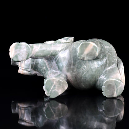 5.3" Jiulong Jade Hand Carved Crystal Elephant Sculpture Crystallumi