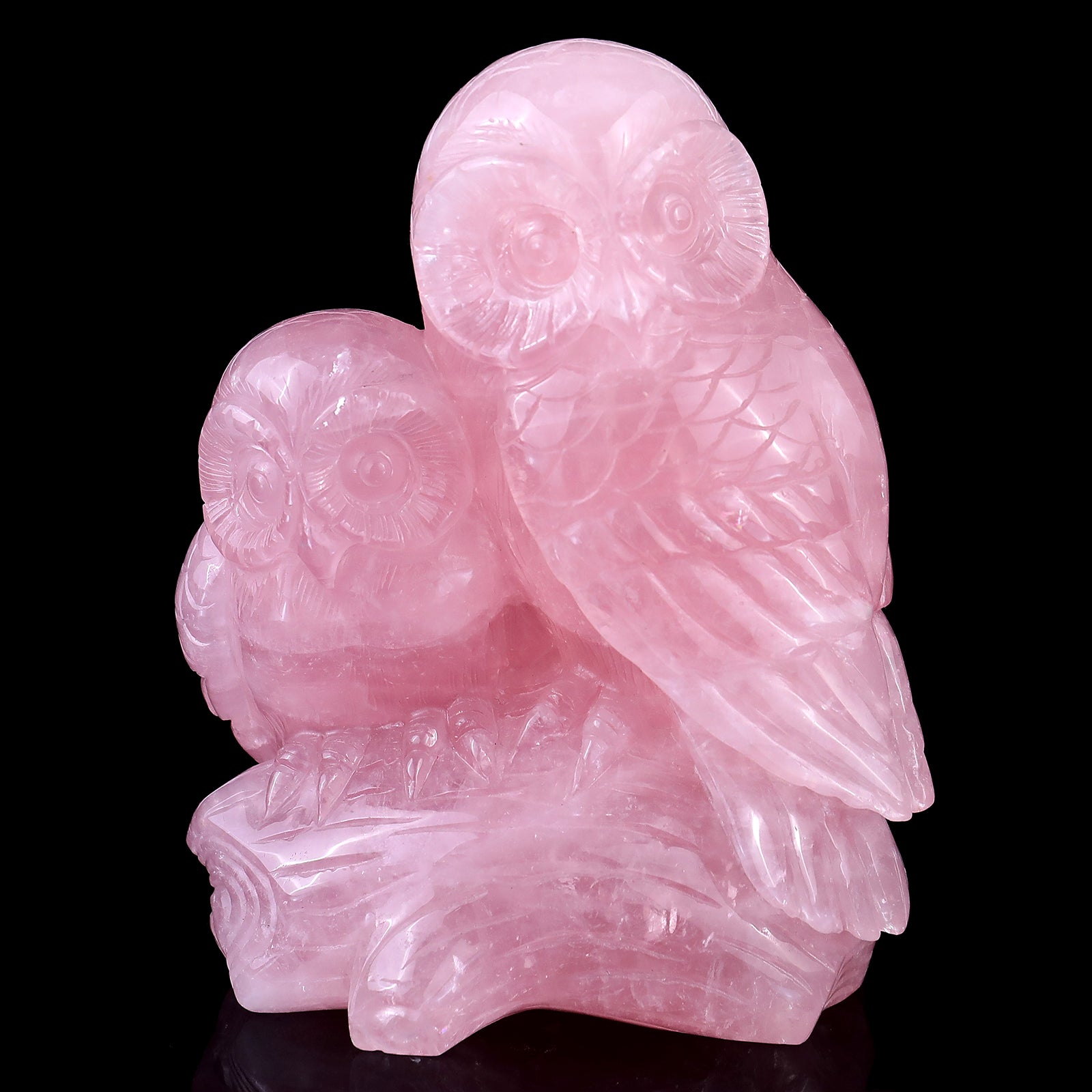 5.3" Rose Quartz Hand Carved Crystal Owls Sculpture Crystallumi