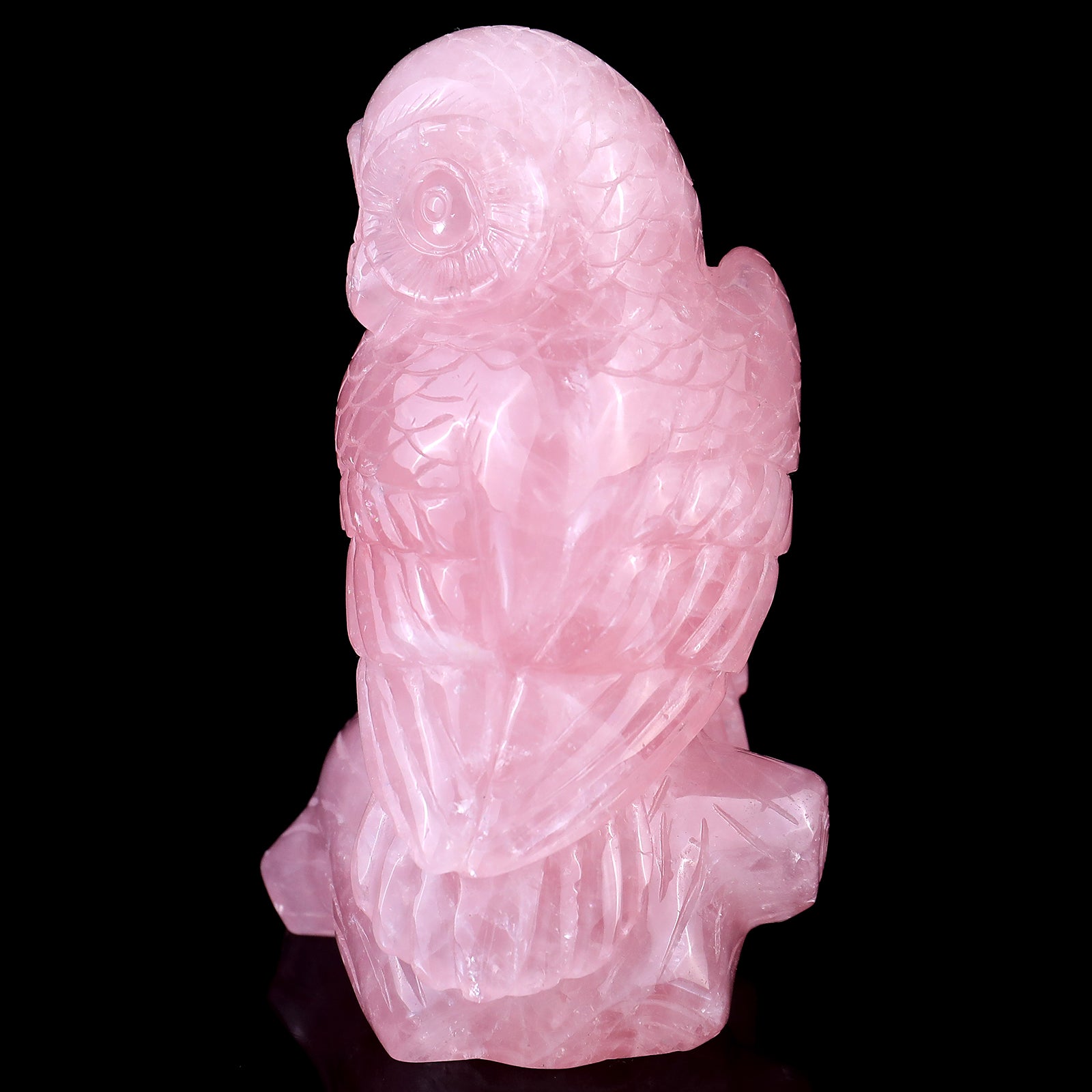 5.3" Rose Quartz Hand Carved Crystal Owls Sculpture Crystallumi