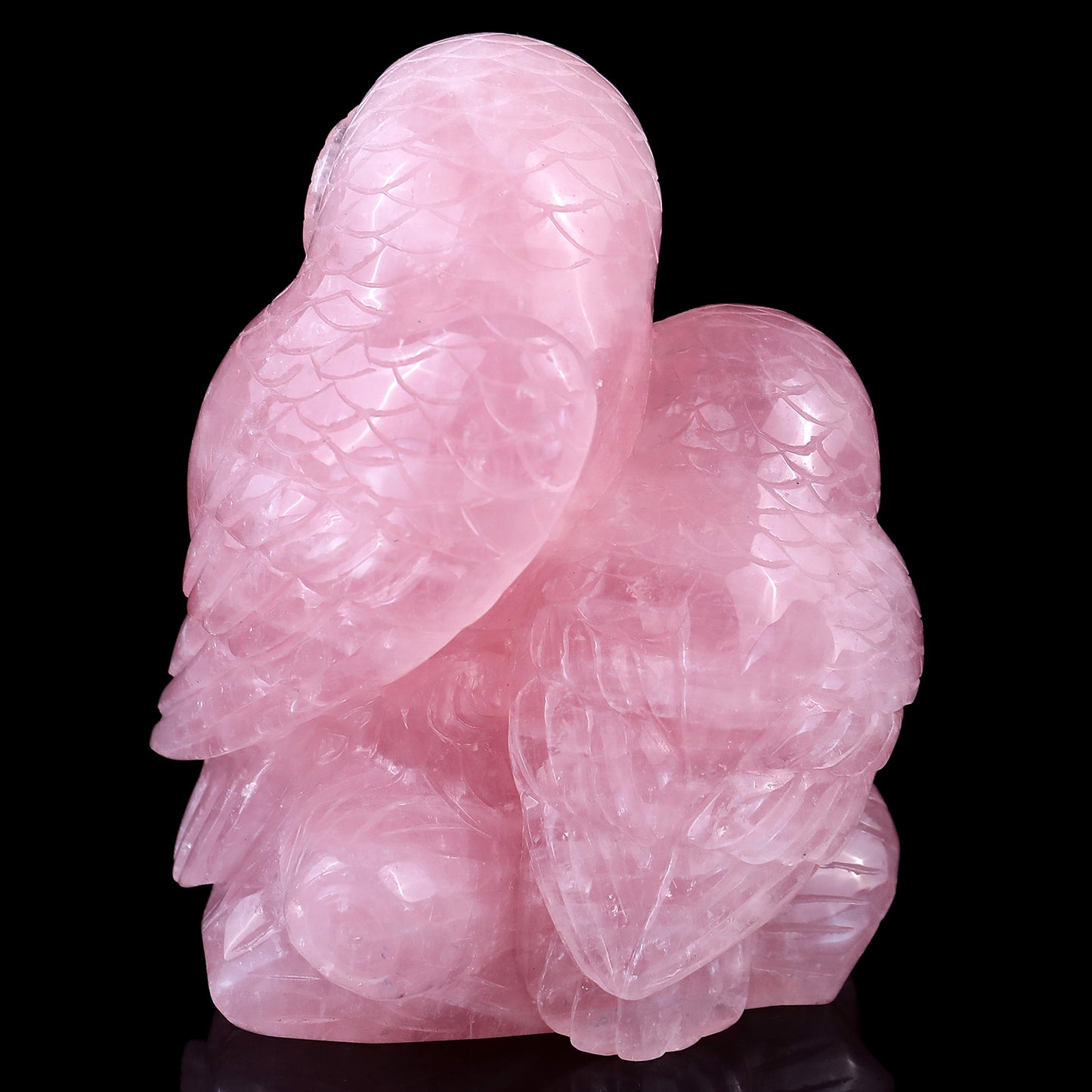 5.3" Rose Quartz Hand Carved Crystal Owls Sculpture Crystallumi