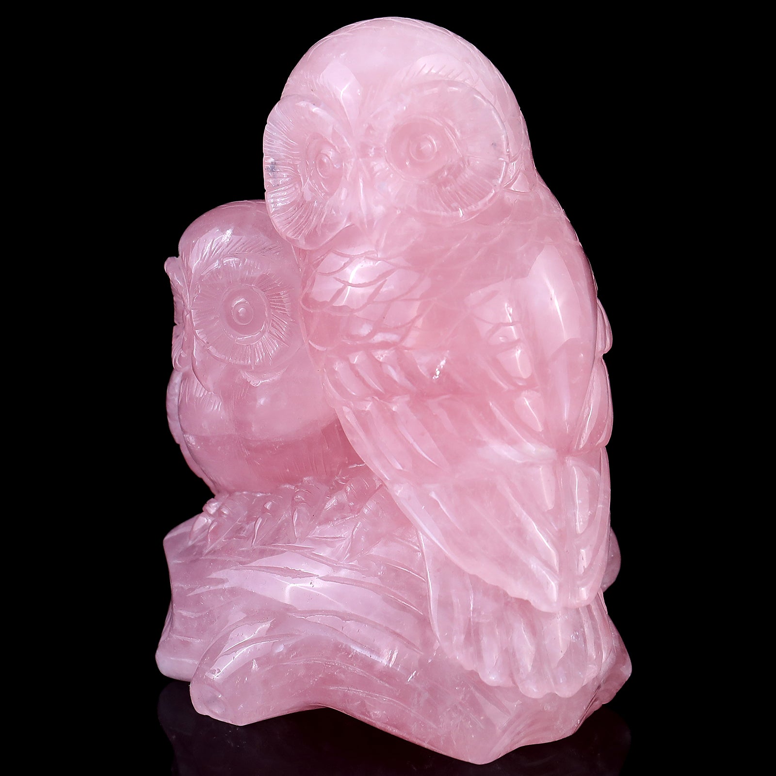 5.3" Rose Quartz Hand Carved Crystal Owls Sculpture Crystallumi