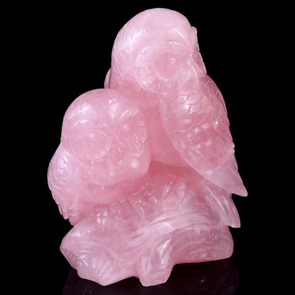 5.3" Rose Quartz Hand Carved Crystal Owls Sculpture Crystallumi