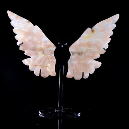 5.3" Sakura Agate Hand Carved Crystal Owl Wings Sculpture Crystallumi