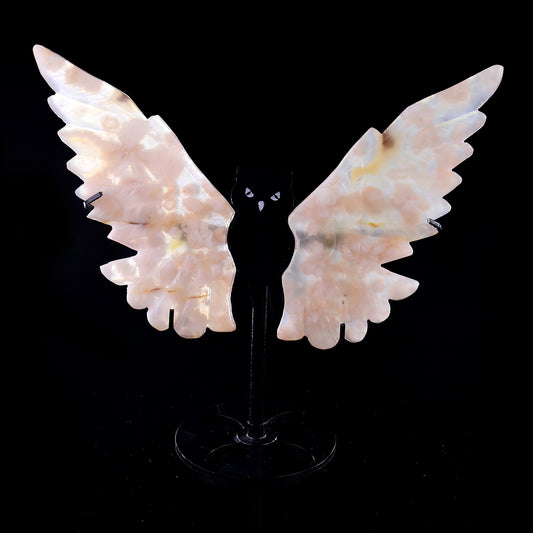 5.3" Sakura Agate Hand Carved Crystal Owl Wings Sculpture Crystallumi