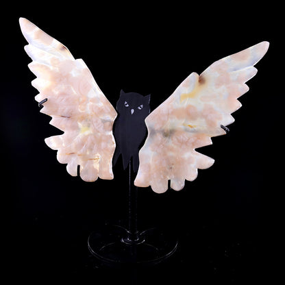 5.3" Sakura Agate Hand Carved Crystal Owl Wings Sculpture Crystallumi