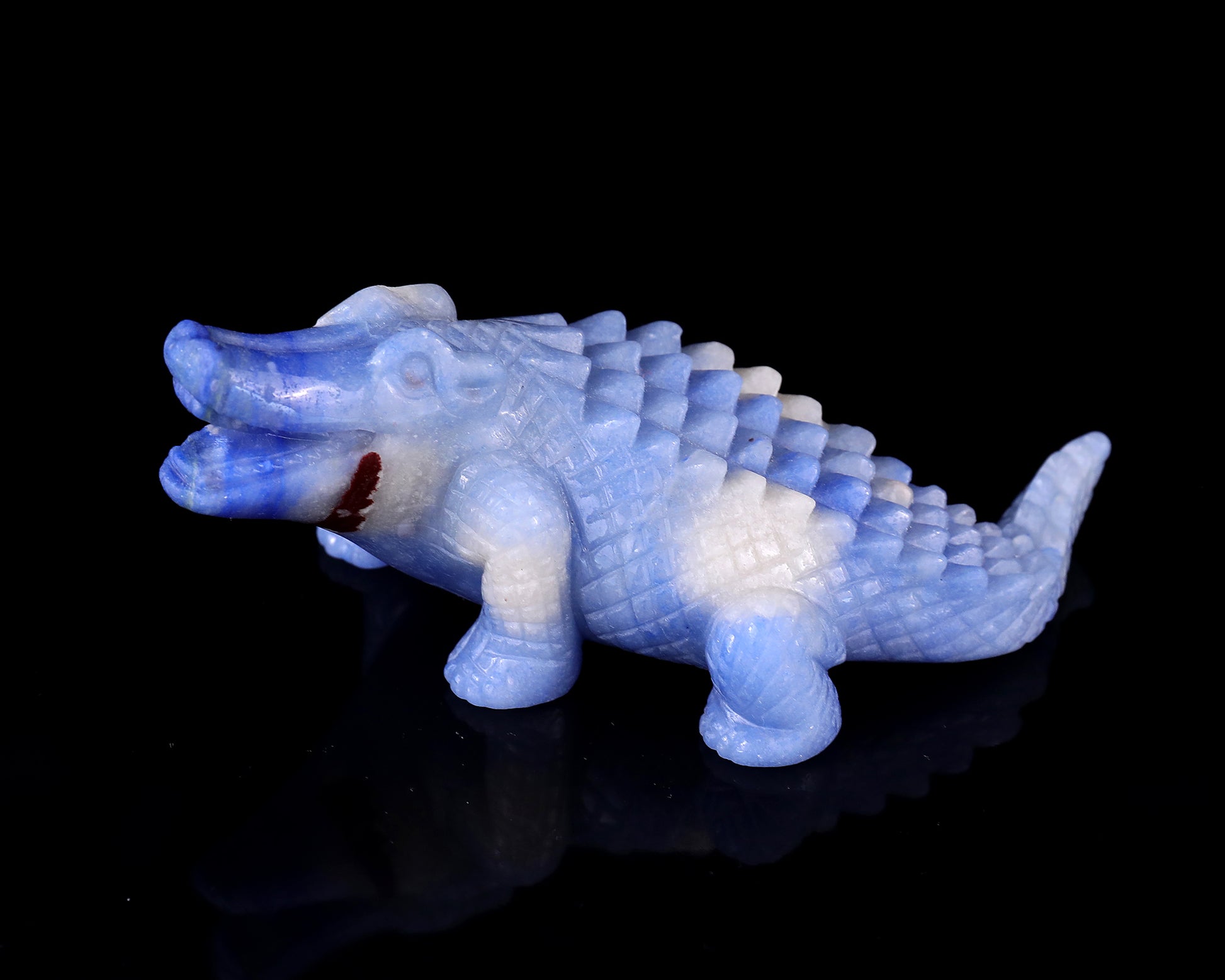 5.4" Blue Aventurine Hand Carved Crystal Crocodile Sculpture Crystallumi