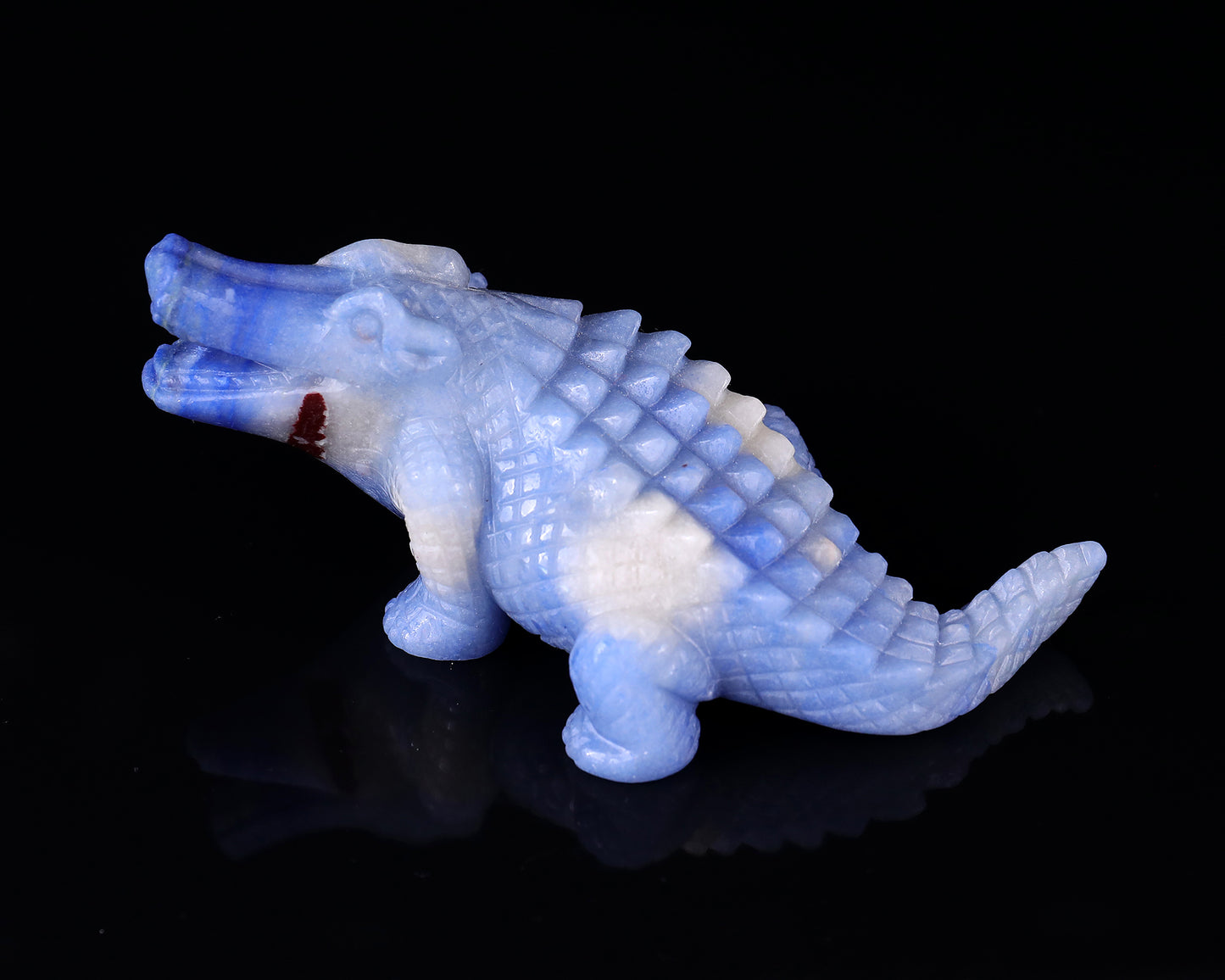 5.4" Blue Aventurine Hand Carved Crystal Crocodile Sculpture Crystallumi