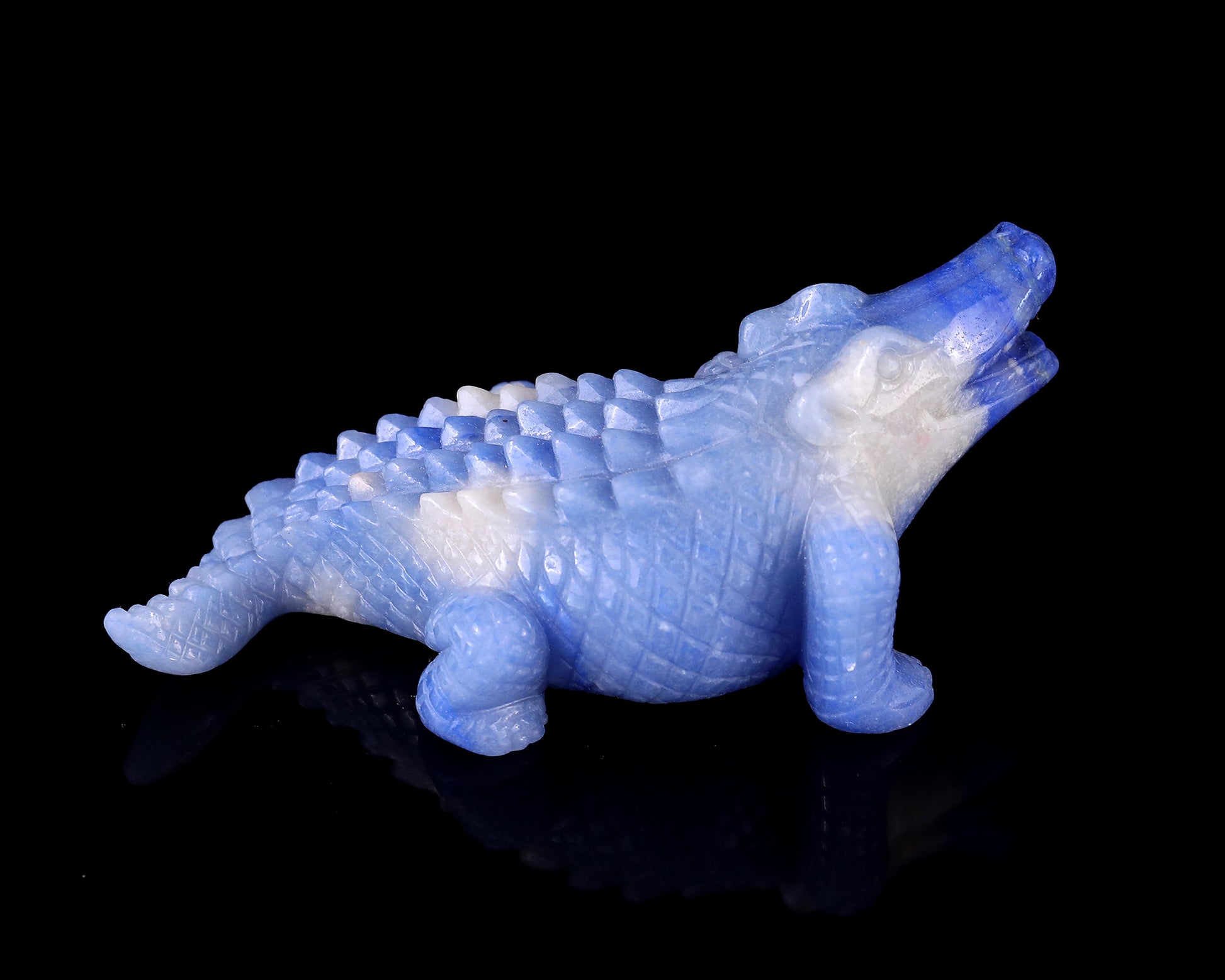 5.4" Blue Aventurine Hand Carved Crystal Crocodile Sculpture Crystallumi