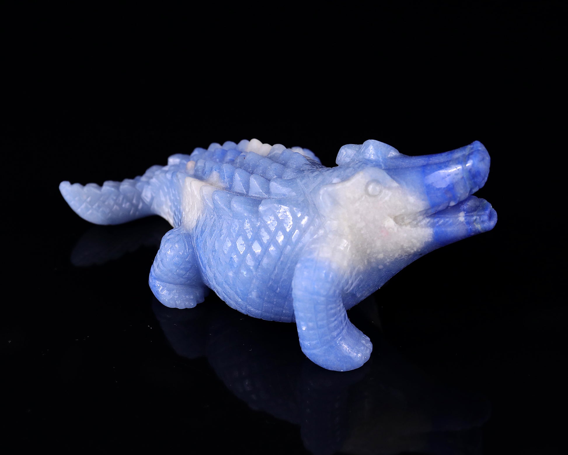 5.4" Blue Aventurine Hand Carved Crystal Crocodile Sculpture Crystallumi