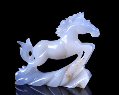 5.4" Blue Chalcedony Hand Carved Crystal Horse Sculpture Crystallumi