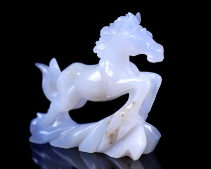 5.4" Blue Chalcedony Hand Carved Crystal Horse Sculpture Crystallumi