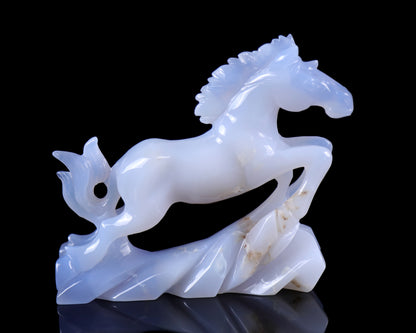 5.4" Blue Chalcedony Hand Carved Crystal Horse Sculpture Crystallumi