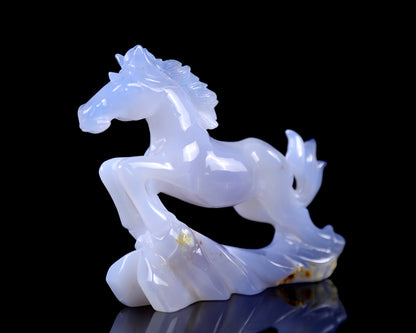 5.4" Blue Chalcedony Hand Carved Crystal Horse Sculpture Crystallumi