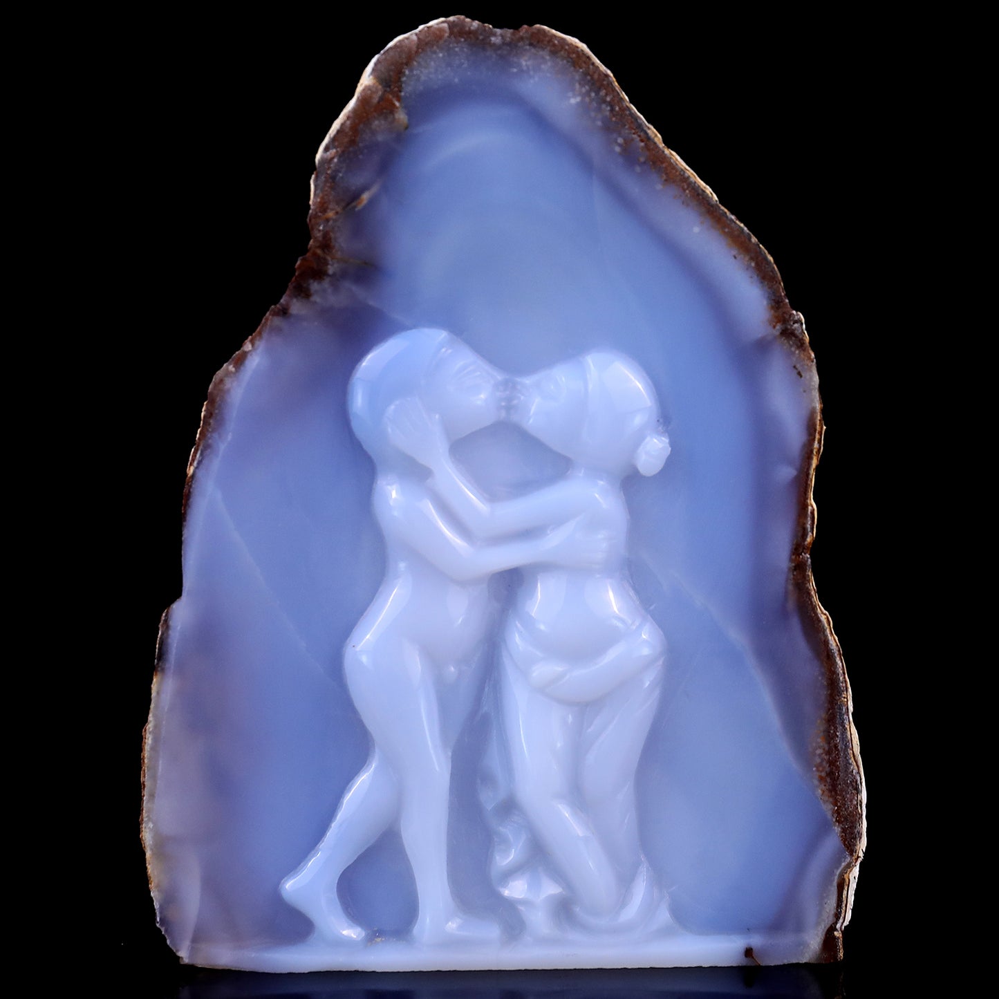 5.4" Blue Chalcedony Hand Carved Crystal Lover Couples Sculpture Crystallumi