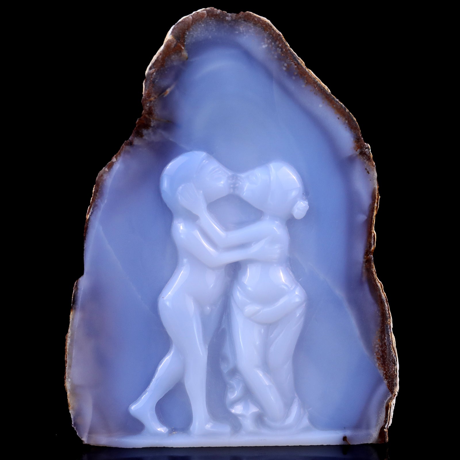 5.4" Blue Chalcedony Hand Carved Crystal Lover Couples Sculpture Crystallumi