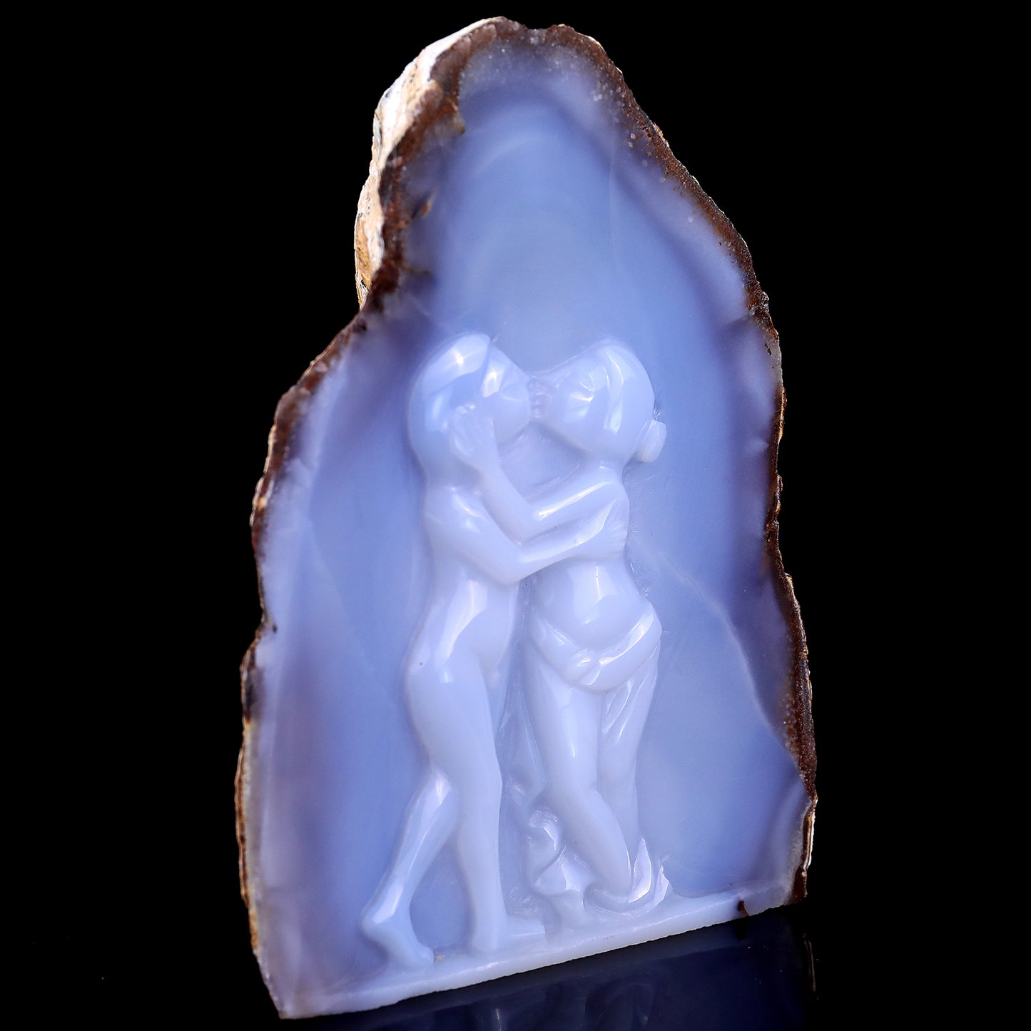 5.4" Blue Chalcedony Hand Carved Crystal Lover Couples Sculpture Crystallumi