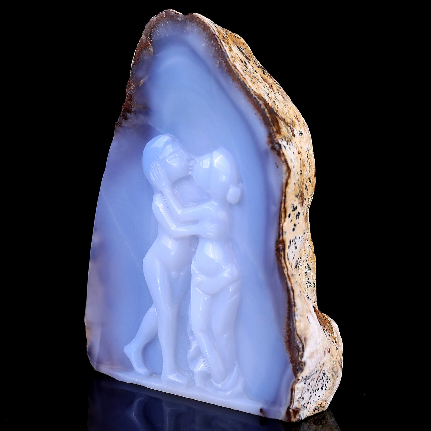 5.4" Blue Chalcedony Hand Carved Crystal Lover Couples Sculpture Crystallumi