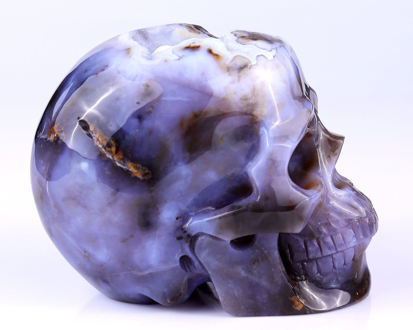 5.4" Blue Chalcedony Hand Carved Crystal Realistic Skull Sculpture Crystallumi