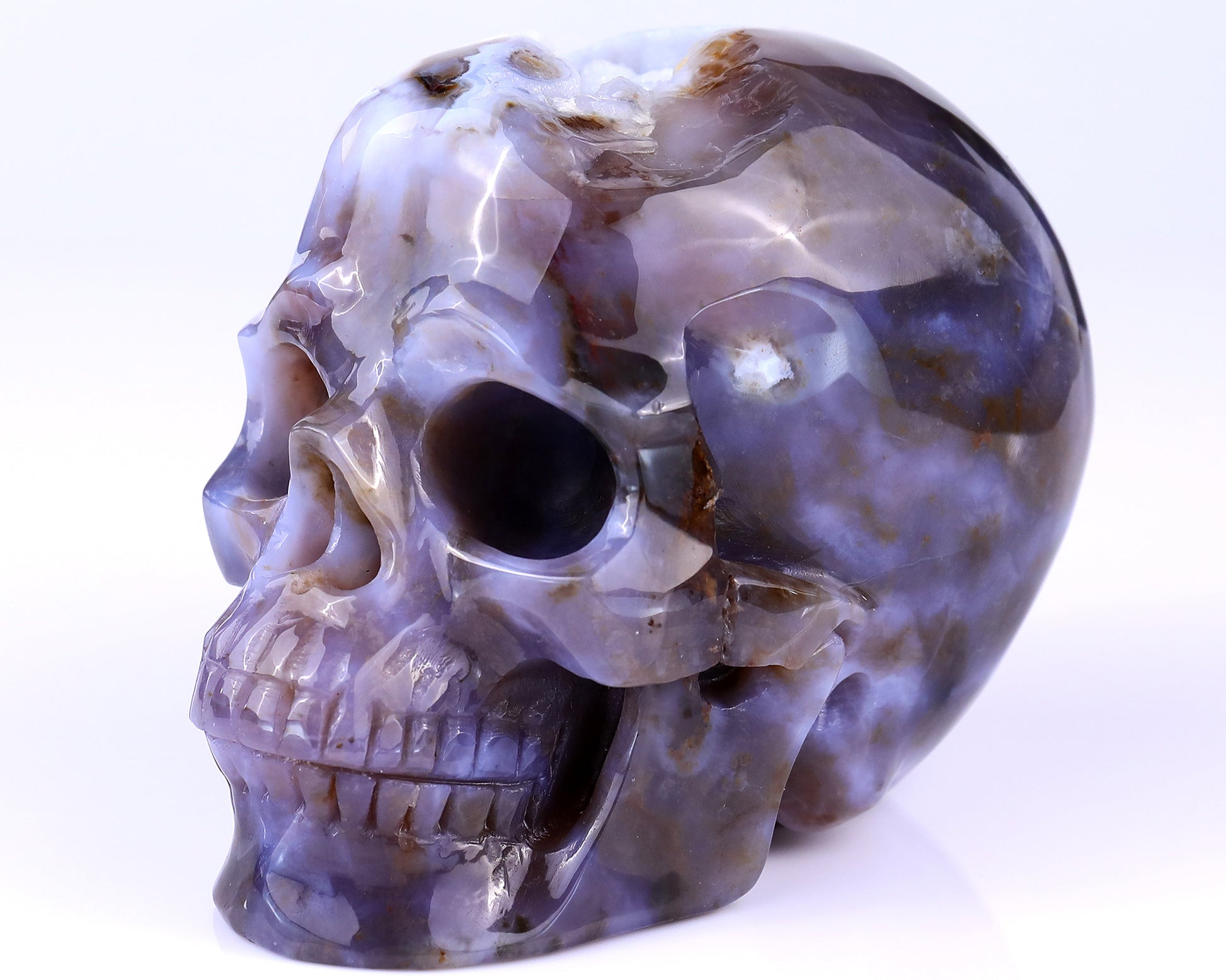 5.4" Blue Chalcedony Hand Carved Crystal Realistic Skull Sculpture Crystallumi