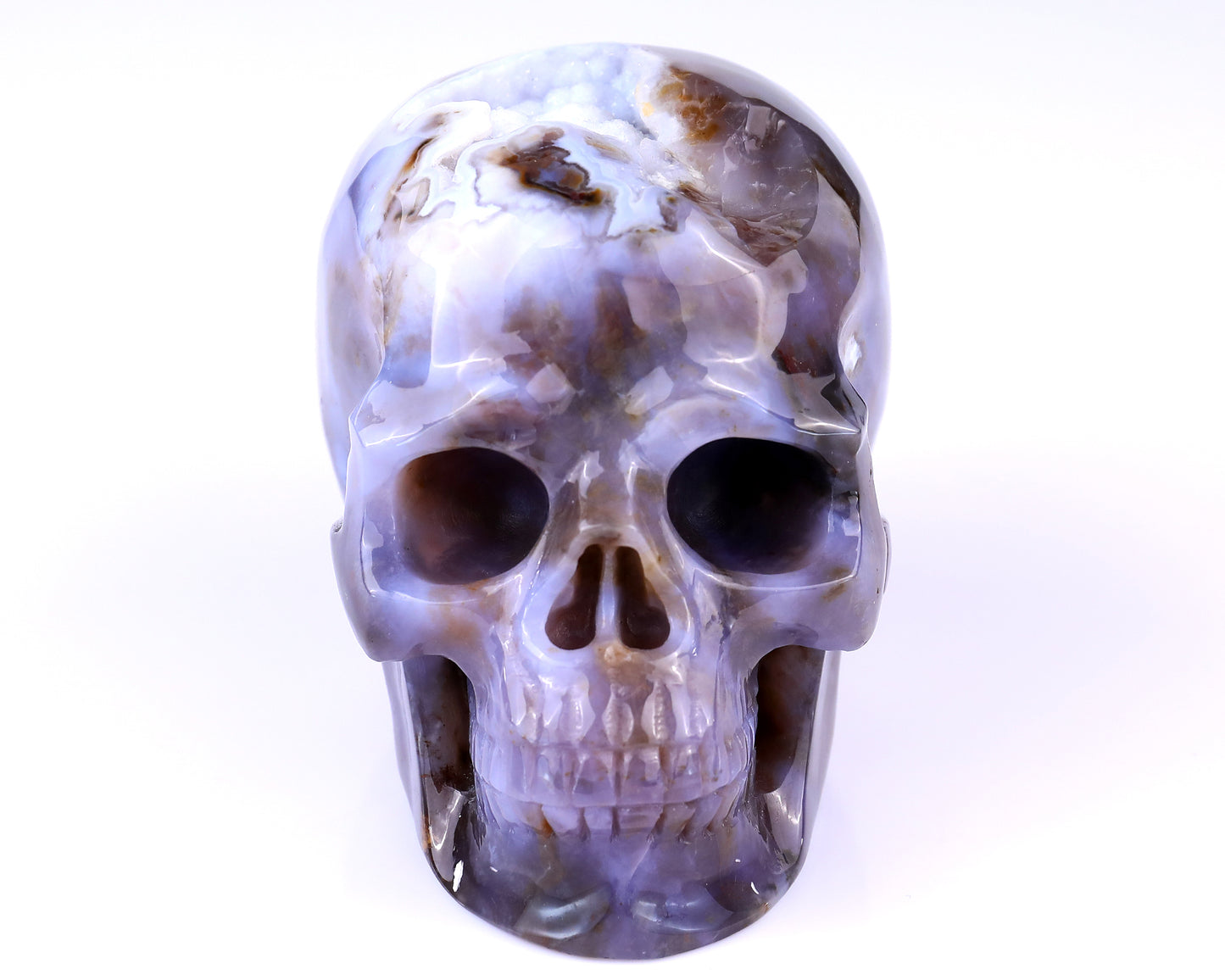 5.4" Blue Chalcedony Hand Carved Crystal Realistic Skull Sculpture Crystallumi