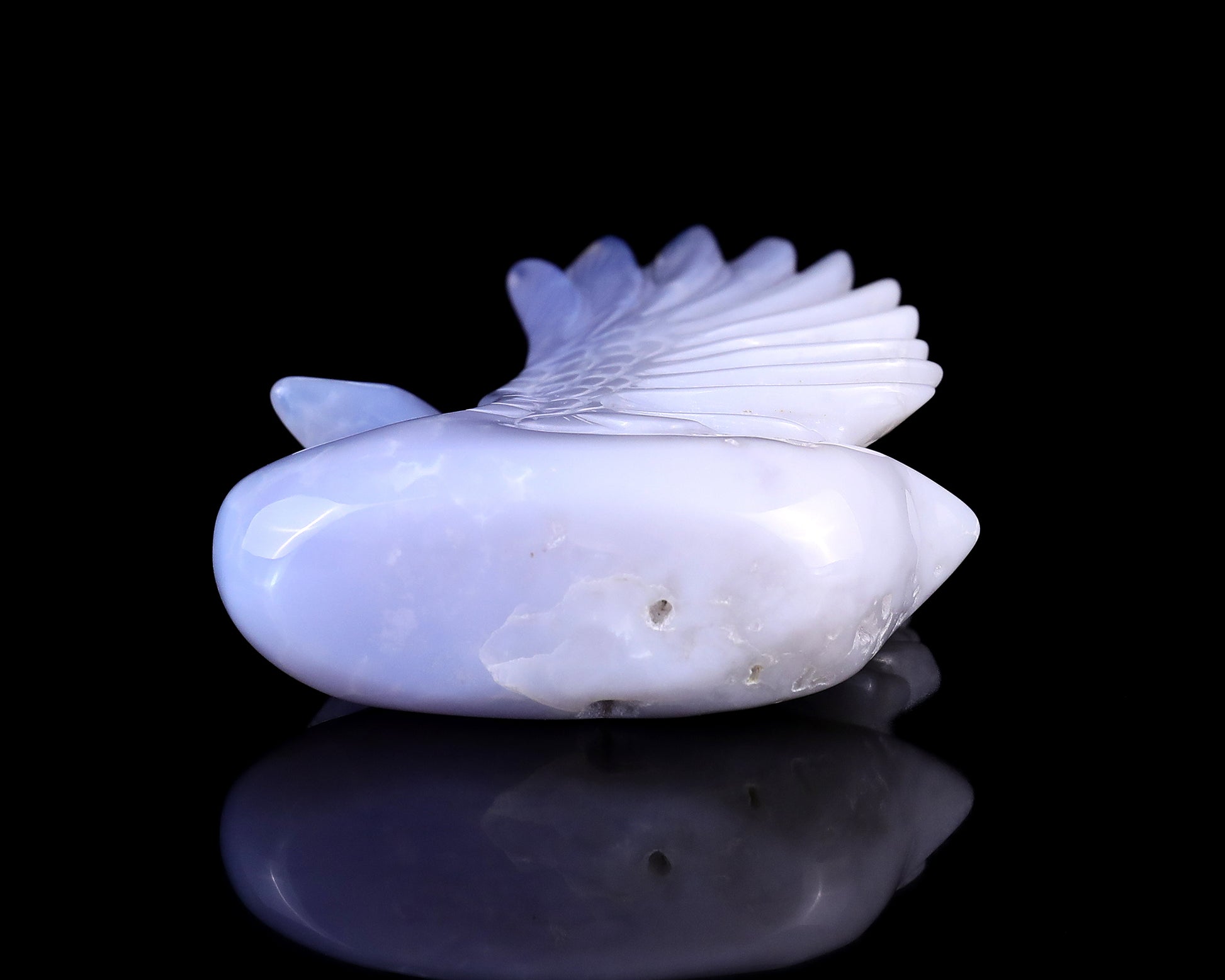 5.4" Blue Chalcedony Hand Carved Crystal Swan Sculpture Crystallumi