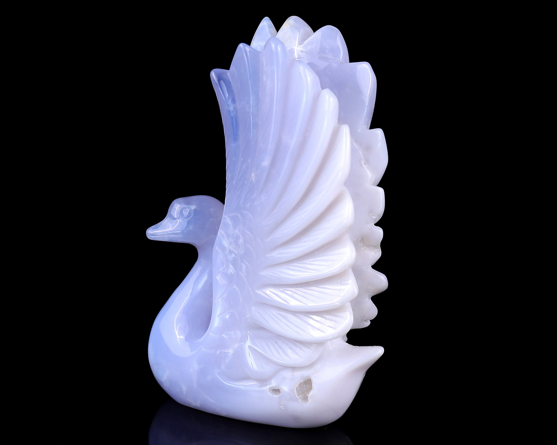 5.4" Blue Chalcedony Hand Carved Crystal Swan Sculpture Crystallumi