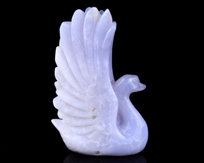 5.4" Blue Chalcedony Hand Carved Crystal Swan Sculpture Crystallumi