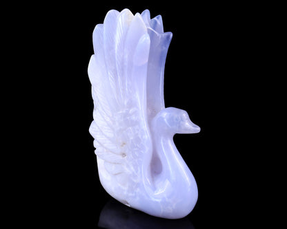 5.4" Blue Chalcedony Hand Carved Crystal Swan Sculpture Crystallumi