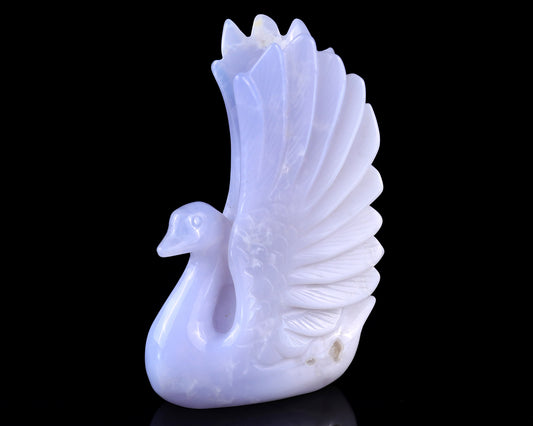 5.4" Blue Chalcedony Hand Carved Crystal Swan Sculpture Crystallumi