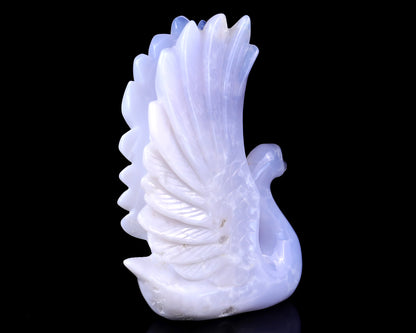 5.4" Blue Chalcedony Hand Carved Crystal Swan Sculpture Crystallumi