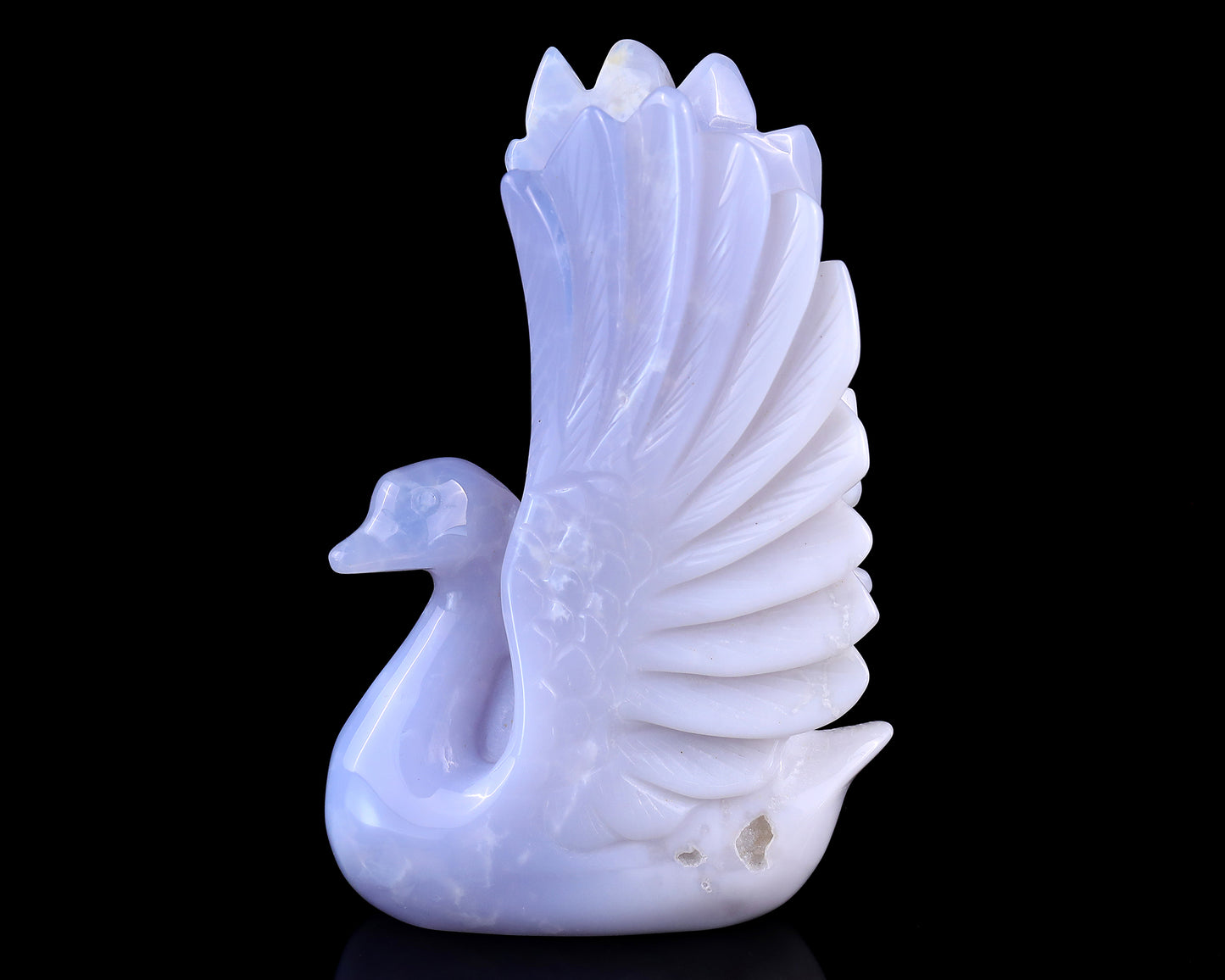 5.4" Blue Chalcedony Hand Carved Crystal Swan Sculpture Crystallumi