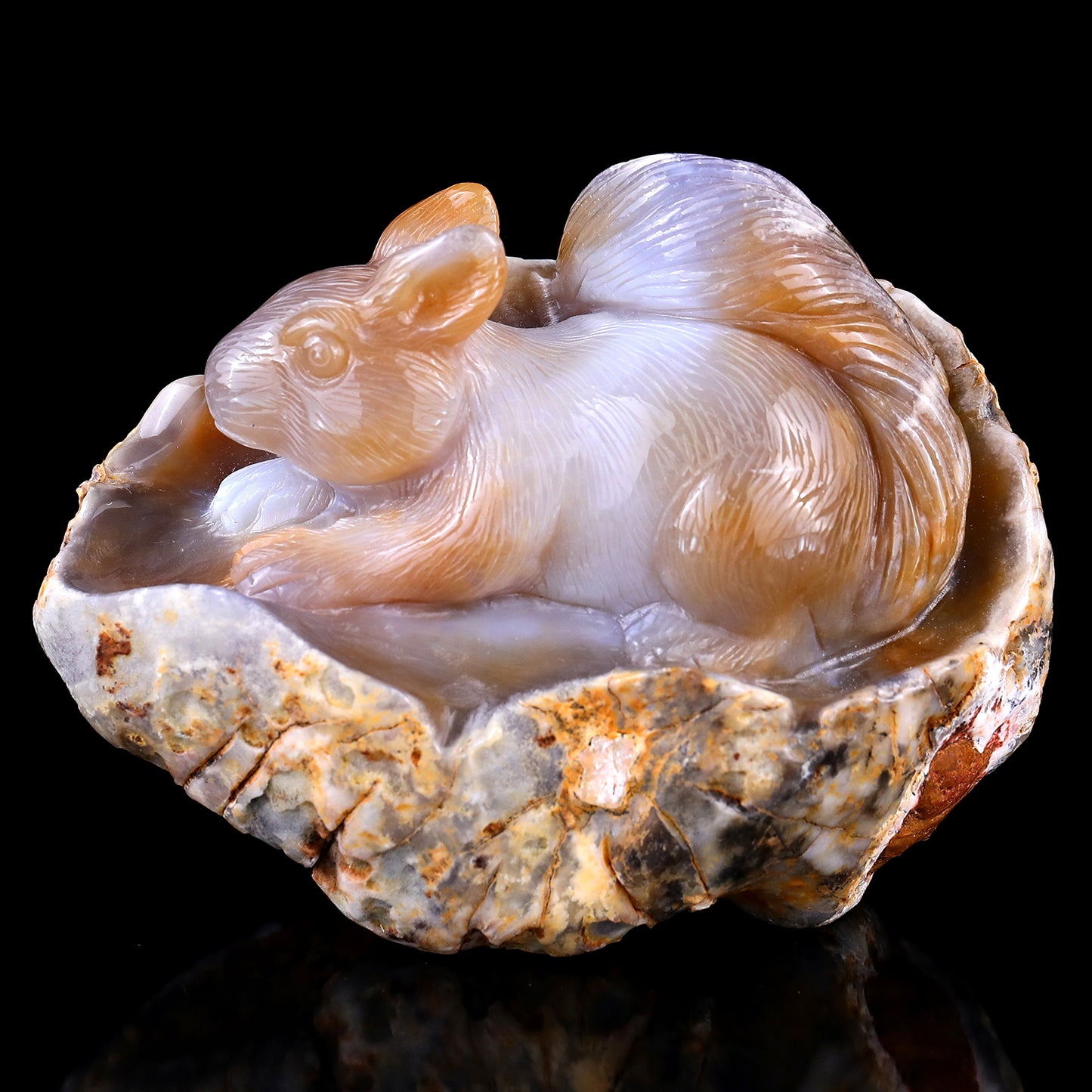 5.4" Chalcedony Hand Carved Crystal Squirrel Sculpture Crystallumi