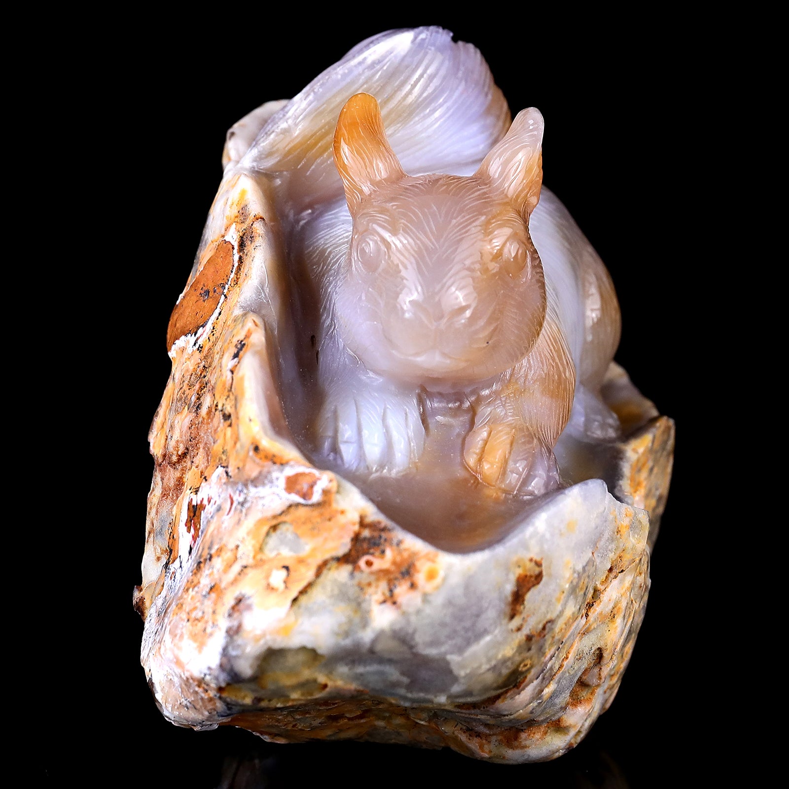 5.4" Chalcedony Hand Carved Crystal Squirrel Sculpture Crystallumi