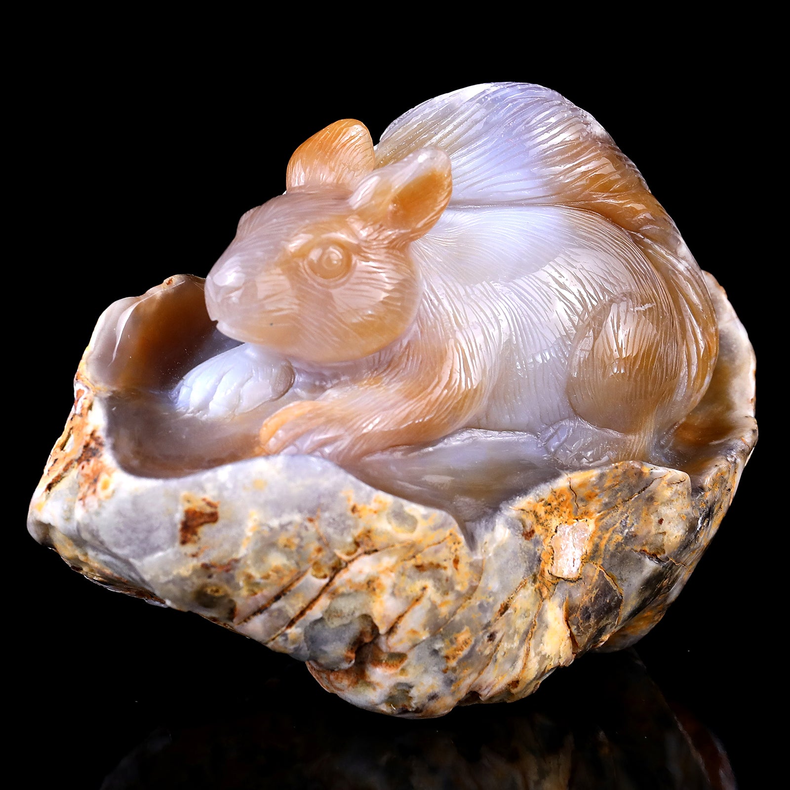 5.4" Chalcedony Hand Carved Crystal Squirrel Sculpture Crystallumi