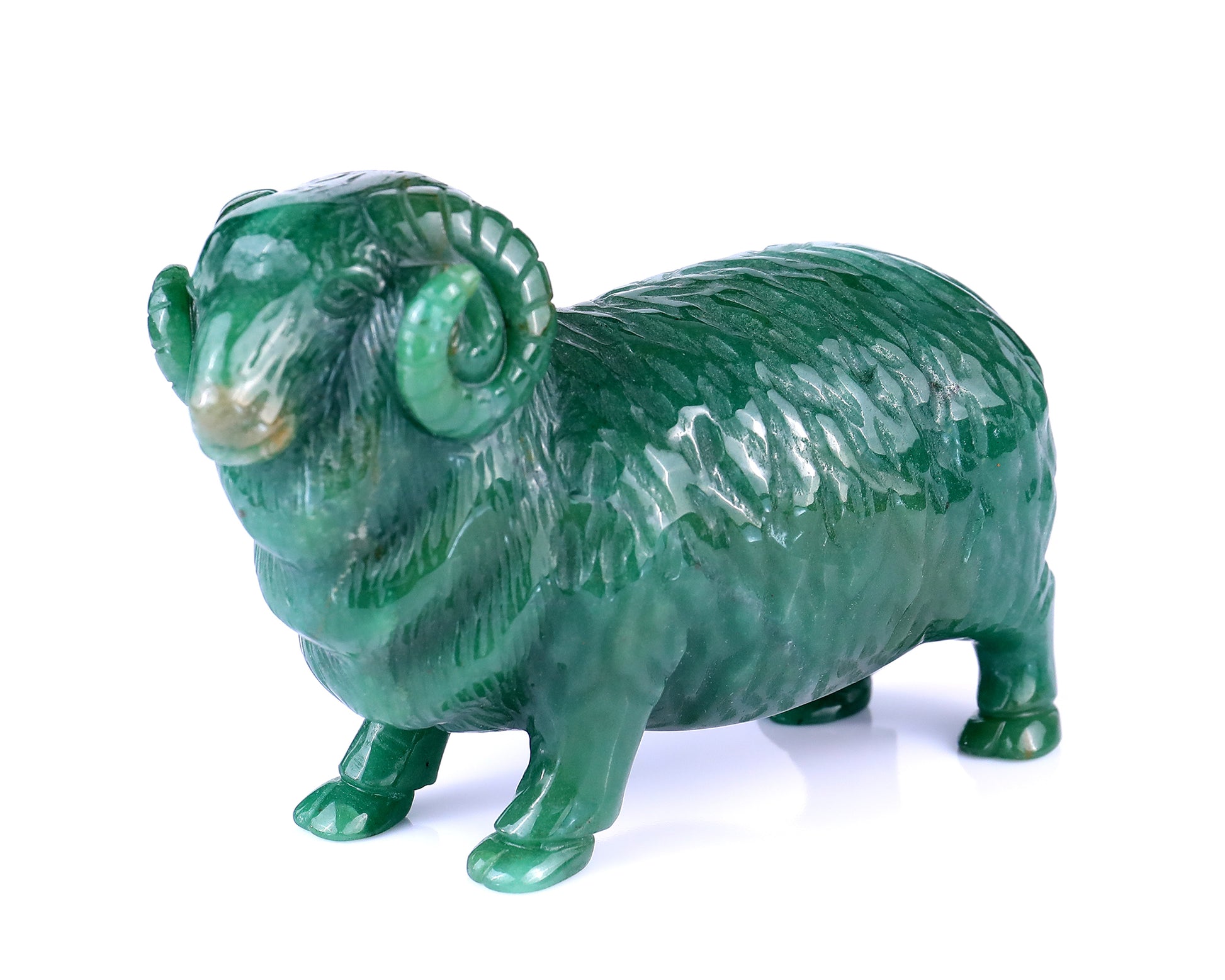 5.4" Green Aventurine Hand Carved Crystal Sheep Sculpture Crystallumi